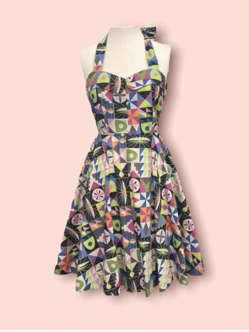 Wild About Mary Blair Colorful Geometric Halter Dress